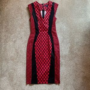 French Connection red bodycon illusion dress